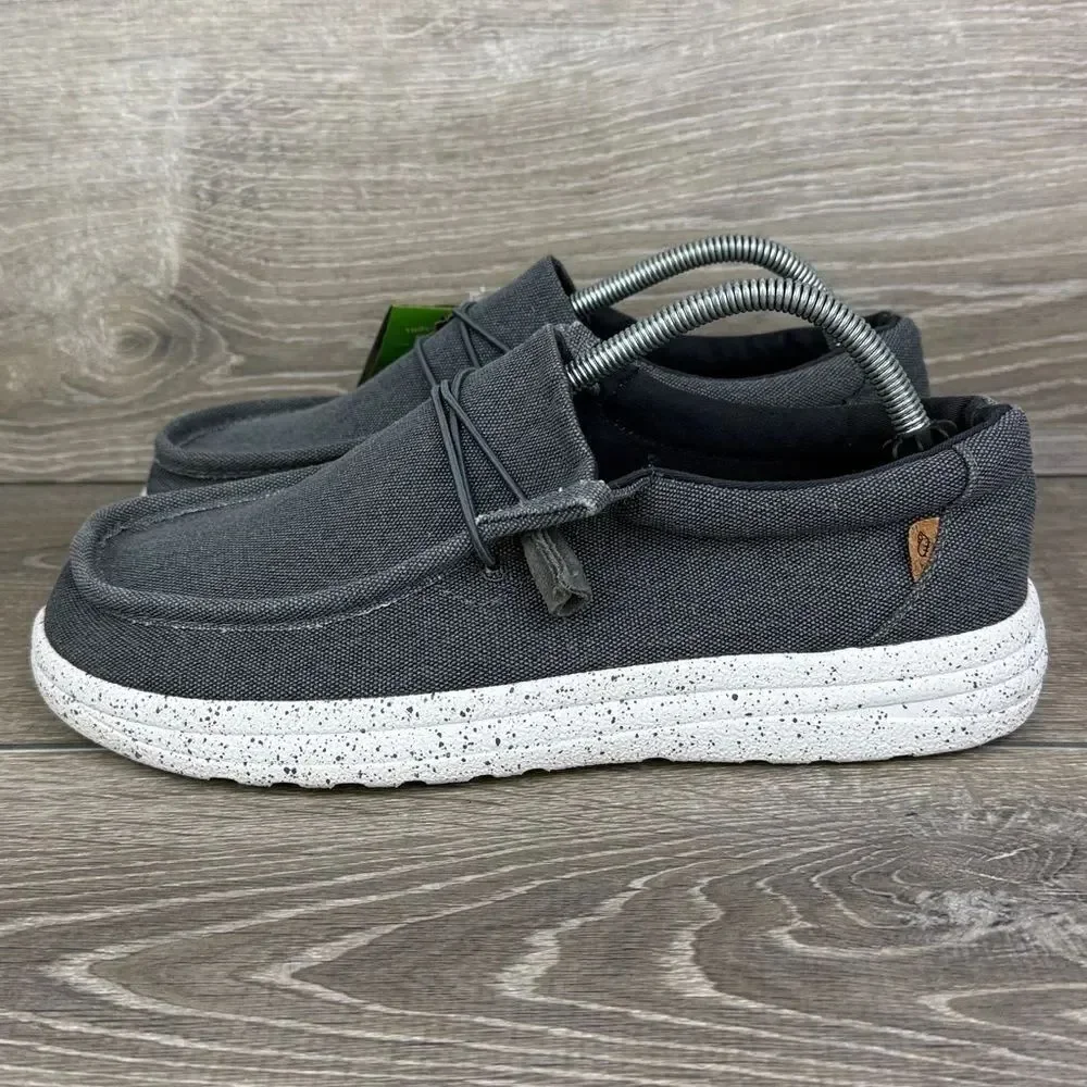 Lamo Paul Lamolite Mens Sz 10 Charcoal Gray Canvas Slip On Moc Toe Loafers NWT